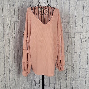 143 STORY BY LINE UP Pink Ruffled Sleeves‎ Oversized Blouse Large